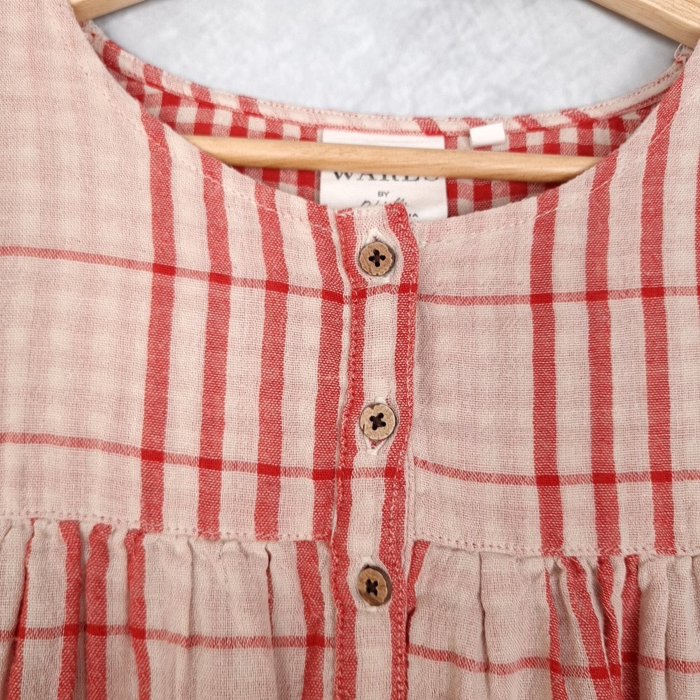 Wares by Ollielia Dress Womens Small Red Plaid 100% Organic Cotton Pockets Boho - Picture 3 of 16